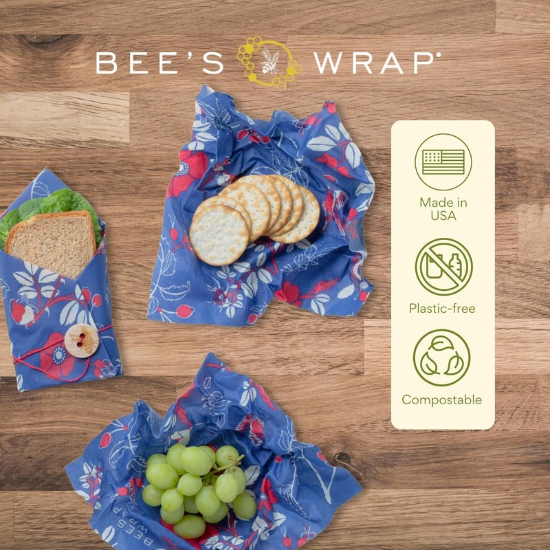 Bee's Wrap Beeswax Wraps for Food - Botanical 3 Pack (2M 1 Sandwich) Made in USA Reusable & Organic Food Wraps, Sandwich Wrap - Eco-Friendly Alternative to Aluminum Foil & Plastic Wrap - Image 5
